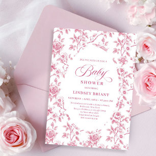 Rose Gold Rouge Toile Roses Floral Baby Shower Einladung