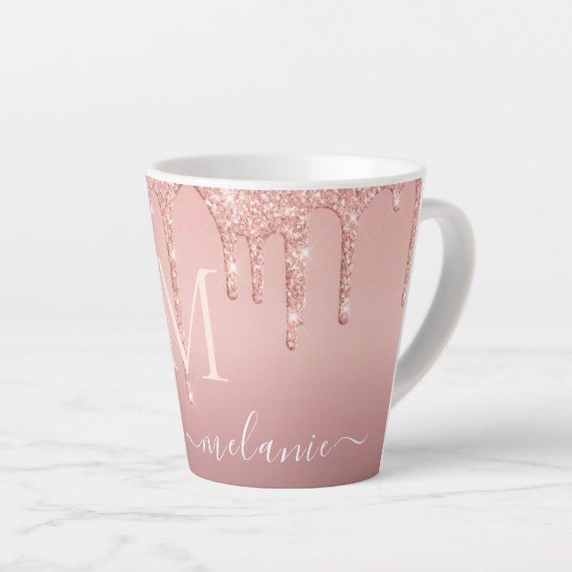 Rose Gold Roush Glitzer Ihr Name Letter Latte Tass Milchtasse (Rechte Ecke)