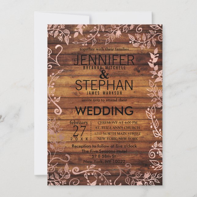 Rose Gold Rustic Country Wood Floral Hochzeit Einladung (Vorderseite)