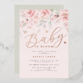 Rose Gold Sage Blumenschmetterling Baby im Blut Folieneinladung