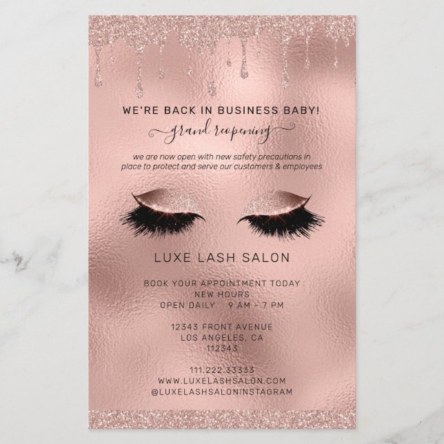 Rose Gold Salon Grand Wiedereröffnung Covid Sicher Flyer (Vorne)