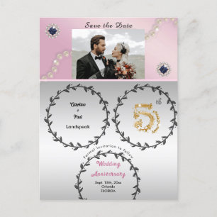 Rose Gold Saphir 5. Jahrestag Save the Date Postkarte