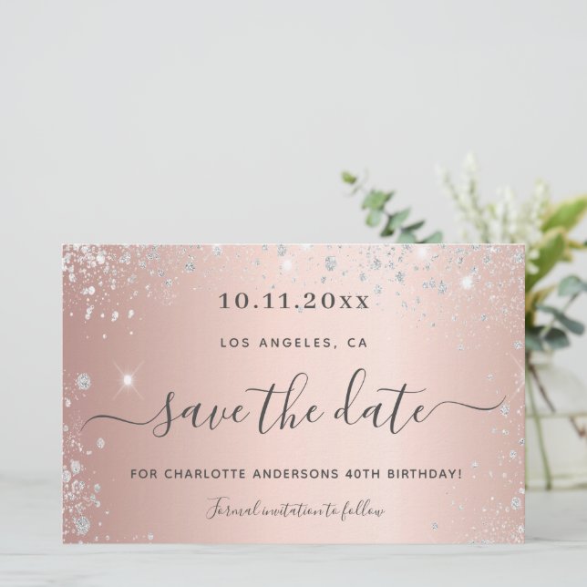 Rose Gold Save the Date (Stehend Vorderseite)