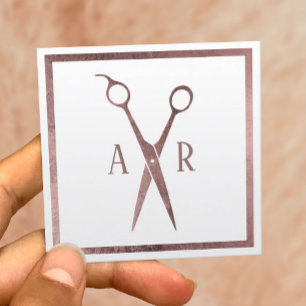 Rose Gold-Schere-Logo Minimalistische Haarstühle Quadratische Visitenkarte