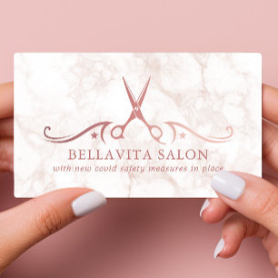 Rose Gold Schere Marmorsalon Covid-Sicherheitsmaßn Visitenkarte