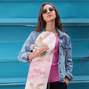 Rose Gold Schildkröte Pink Marmor Tinte Dein Name Skateboard