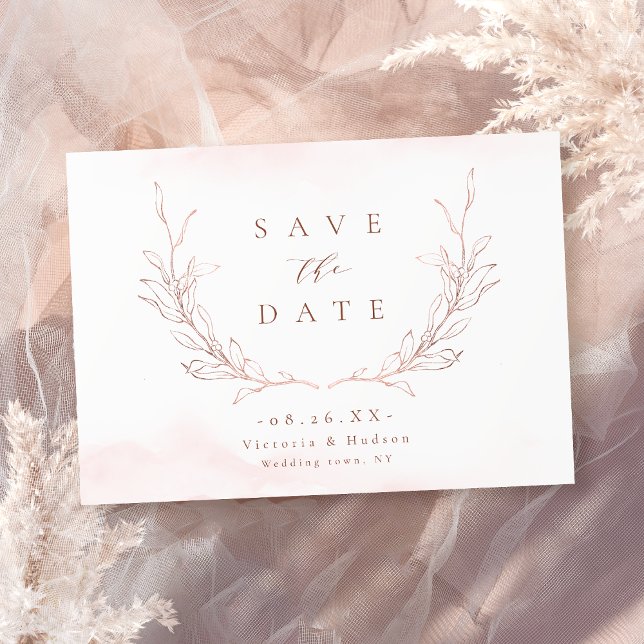Rose Gold schlichte Eleganz botanische Blätter Hoc Save The Date (Rose gold simple elegance botanical leaves wedding save the date)