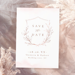 Rose Gold schlichte Eleganz botanisches Wappen Hoc Save The Date