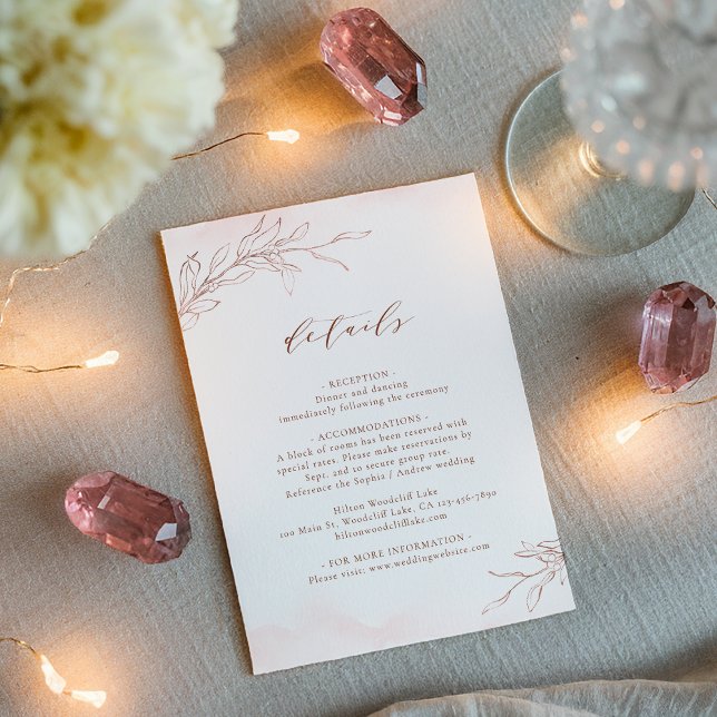 Rose Gold schlichte und elegante Details zur botan Begleitkarte (Rose gold simple elegant botanical wedding details enclosure card)