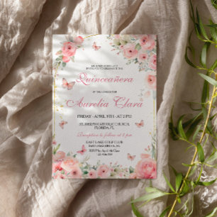 Rose Gold Schmetterlinge Quinceañera Einladung