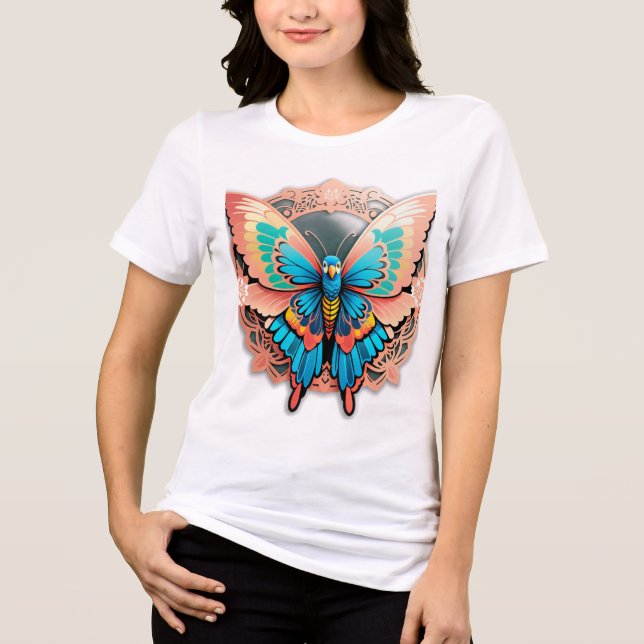 Rose Gold Schmetterlings-Mandala Tri-Blend Shirt (Vorderseite)