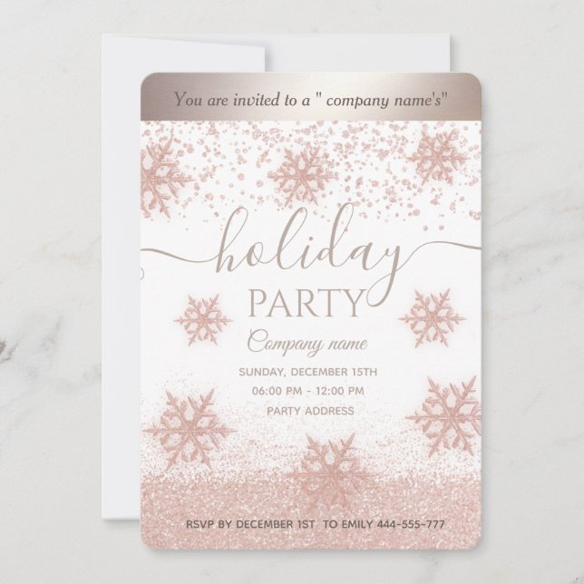 Rose Gold Schneeflocken Corporate Holiday Party Einladung (Vorderseite)