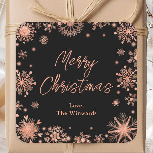 Rose Gold Schneeflocken Frohe Weihnachten Quadratischer Aufkleber