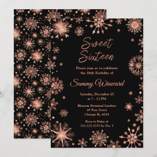 Rose Gold Schneeflocken Sweet Sixteen Einladung