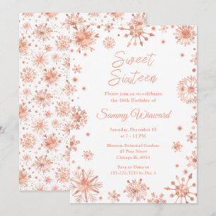Rose Gold Schneeflocken Sweet Sixteen Einladung