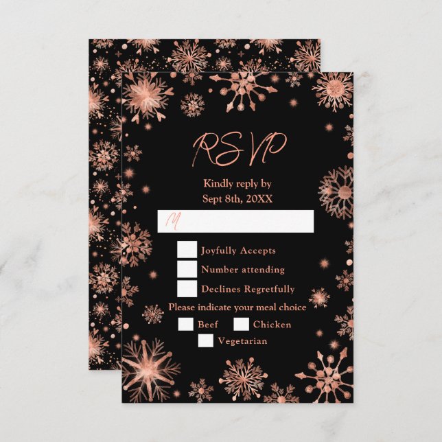 Rose Gold Schneeflocken Wintermesse RSVP Karte (Vorne/Hinten)