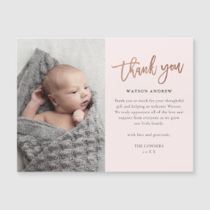 Rose Gold Schrift Baby Dankeschön Magnetkarte