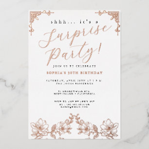 Rose Gold Schriftzug Rose Überraschungsparty Folie Folieneinladung