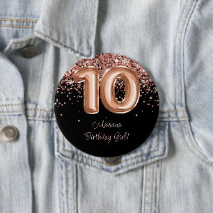 Rose Gold Schwarz 10. Geburtstagsfeier Button