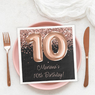 Rose Gold Schwarz 10. Geburtstagsfeier Serviette