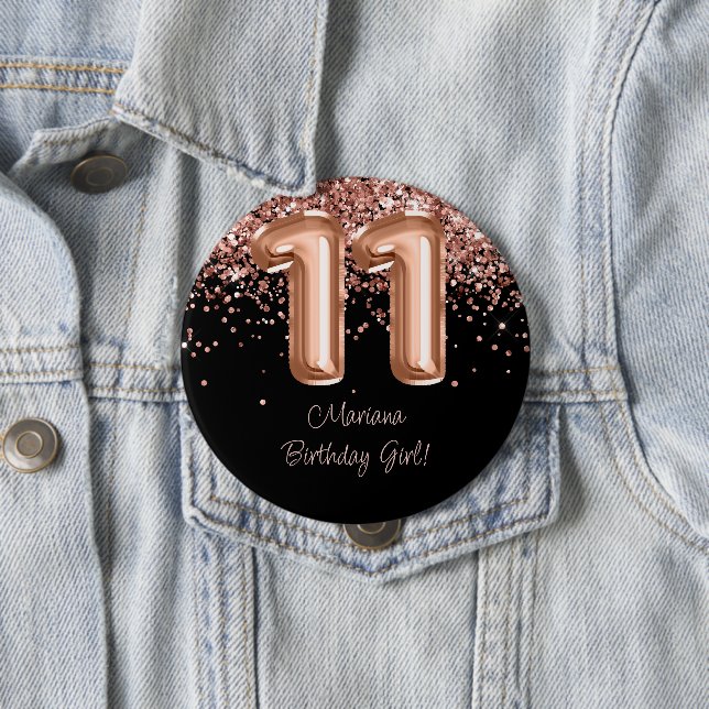 Rose Gold Schwarz 11. Geburtstagsfeier Button (Beispiel)