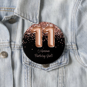 Rose Gold Schwarz 11. Geburtstagsfeier Button