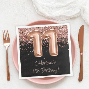 Rose Gold Schwarz 11. Geburtstagsfeier Serviette