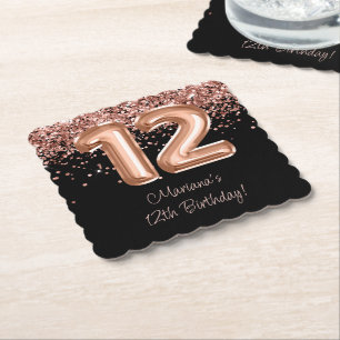 Rose Gold Schwarz 12. Geburtstagsfeier Untersetzer