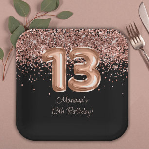 Rose Gold Schwarz 13. Geburtstagsfeier Pappteller