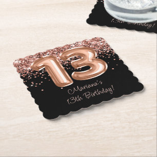 Rose Gold Schwarz 13. Geburtstagsfeier Untersetzer