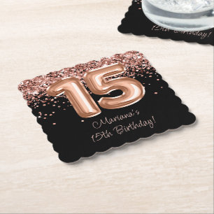 Rose Gold Schwarz 15. Geburtstagsfeier Untersetzer