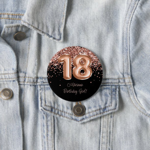 Rose Gold Schwarz 18. Geburtstagsfeier Button