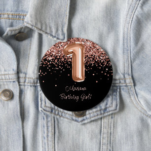 Rose Gold Schwarz 1. Geburtstagsfeier Button