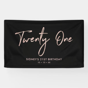 Rose Gold & Schwarz   21. Geburtstagsfeier Banner