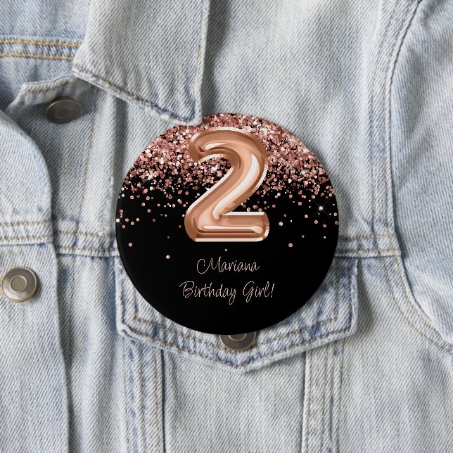 Rose Gold Schwarz 2. Geburtstagsfeier Button (Beispiel)