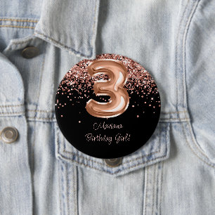 Rose Gold Schwarz 3. Geburtstagsfeier Button