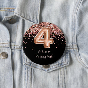 Rose Gold Schwarz 4. Geburtstagsfeier Button