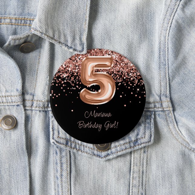 Rose Gold Schwarz 5. Geburtstagsfeier Button (Beispiel)