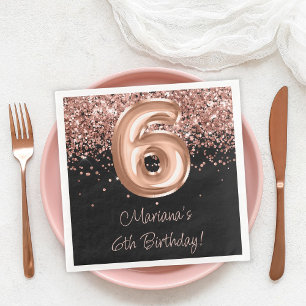Rose Gold Schwarz 6. Geburtstagsfeier Serviette