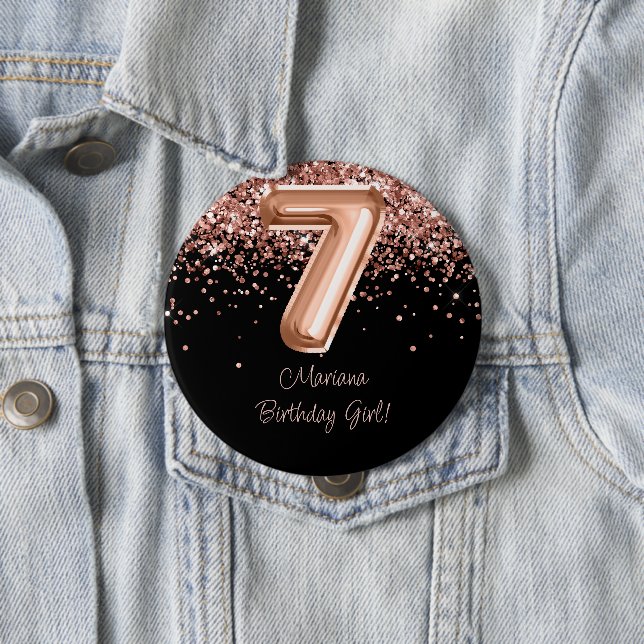 Rose Gold Schwarz 7. Geburtstagsfeier Button (Beispiel)