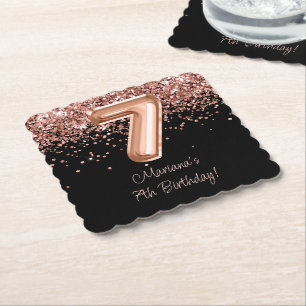 Rose Gold Schwarz 7. Geburtstagsfeier Untersetzer
