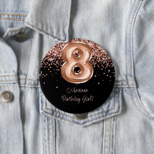 Rose Gold Schwarz 8. Geburtstagsfeier Button