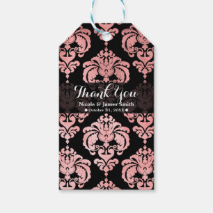 Rose Gold Schwarz Damast Vintage Hochzeitsgeschenk Geschenkanhänger