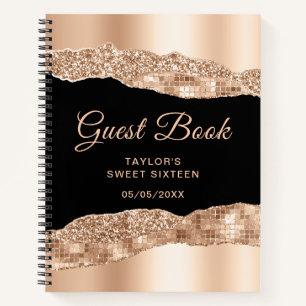 Rose Gold Schwarz Glam Tear Sweet Sixteen Gästebuc Notizbuch