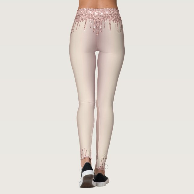 Rose Gold Schwarz Glitzer Sparkle Tropfen Tanzfest Leggings (Rückseite)