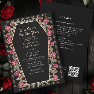 Rose Gold Schwarz Gothic Sarg Hochzeit QR Code Einladung
