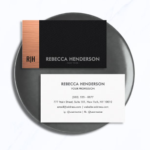 Rose Gold Schwarz Leder mit weißem Rückseiten-Mono Visitenkarte