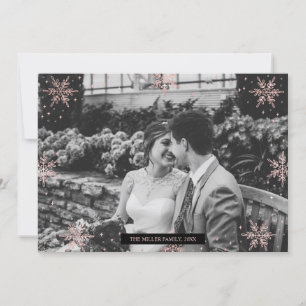 Rose Gold & Schwarz Moderne Foto-Weihnachtskarte Karte