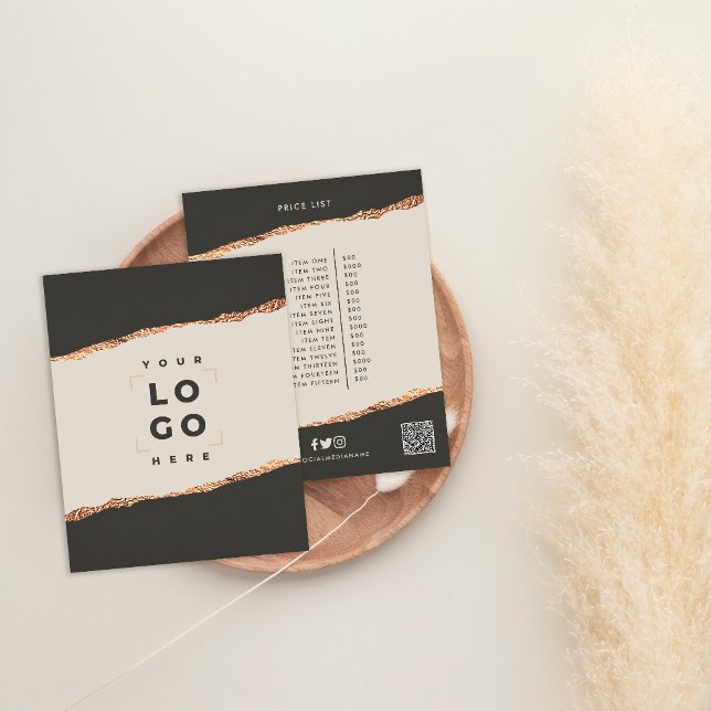 Rose Gold Schwarz Moderne Girly Preis QR-Code Flyer (Von Creator hochgeladen)