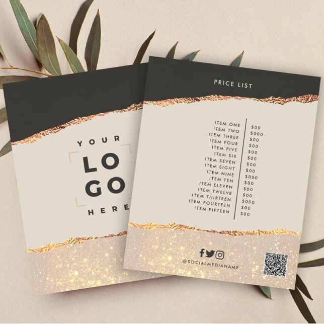 Rose Gold Schwarz Moderne Girly Preis QR-Code Flyer (Von Creator hochgeladen)